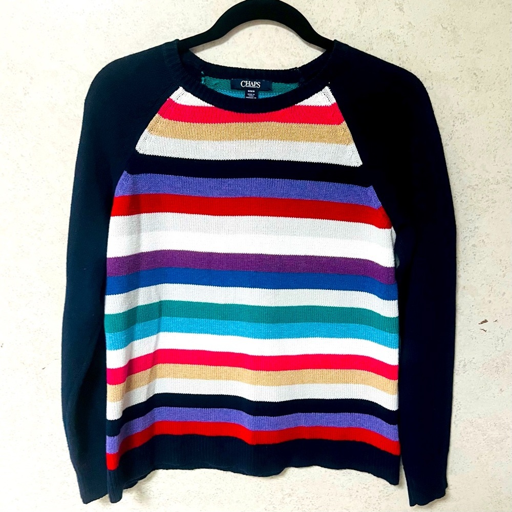 CHAPS MEDIUM WOMENS LIGHT WEIGHT COLORWAY  STRIPPED ARTISAN‎ LIBRARY SWEATER